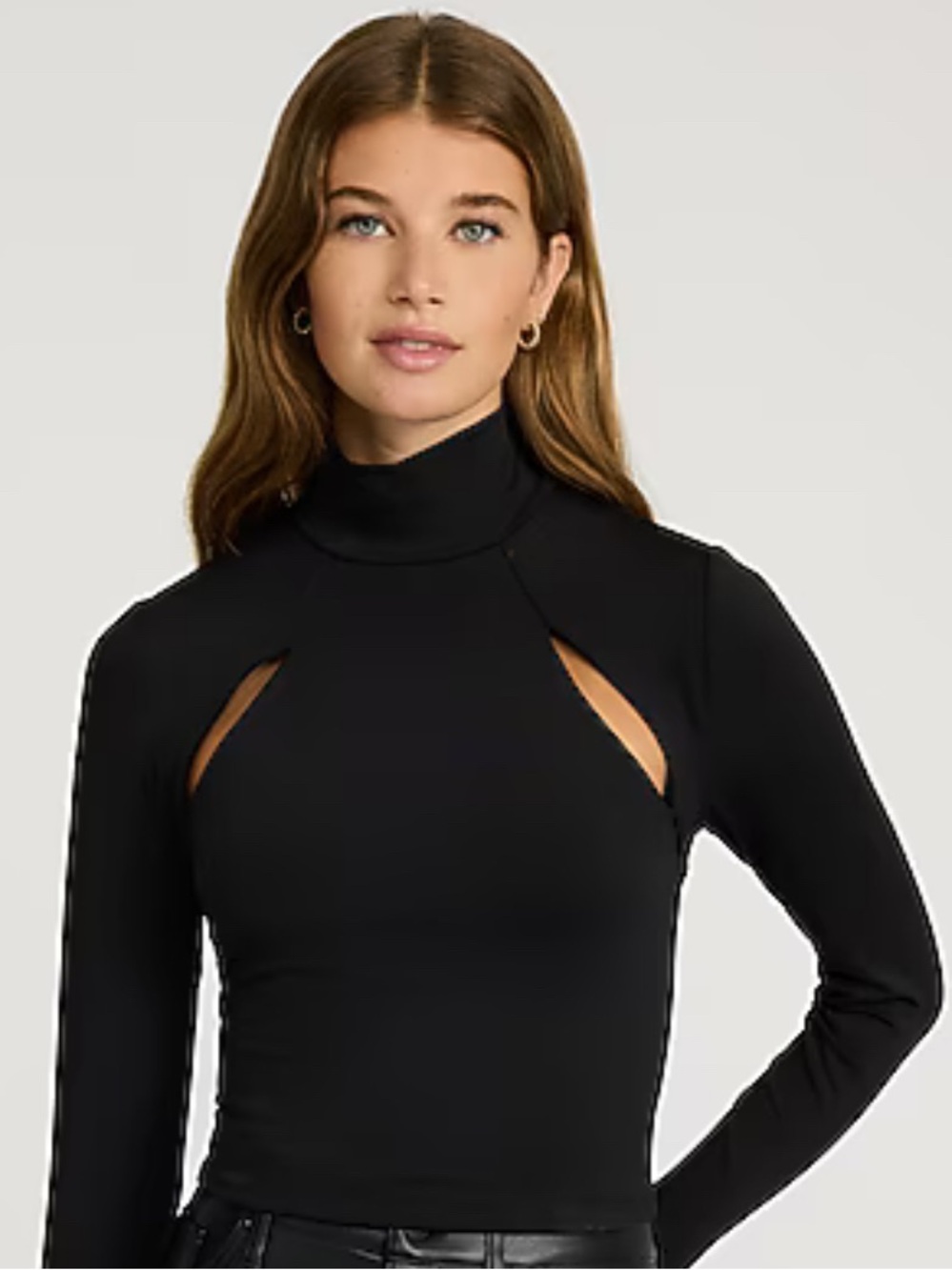 I.N.C. International Concepts mock neck cutout long sleeve top in black